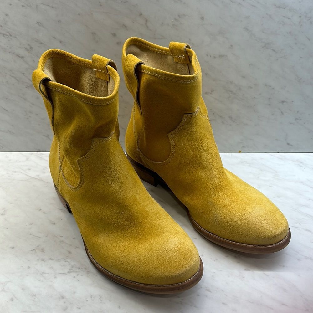 Yellow Suede Heeled Boots